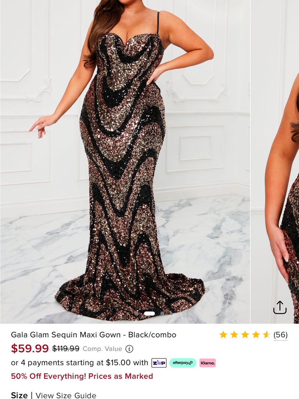 Fashion Nova Black & Rose Gold Sequin Cowl Maxi Dress